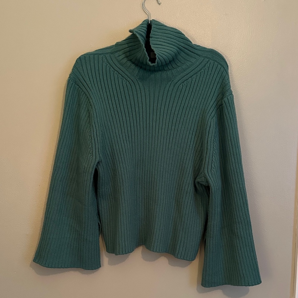 H&M Teal Ribbed Cowl Neck Sweater